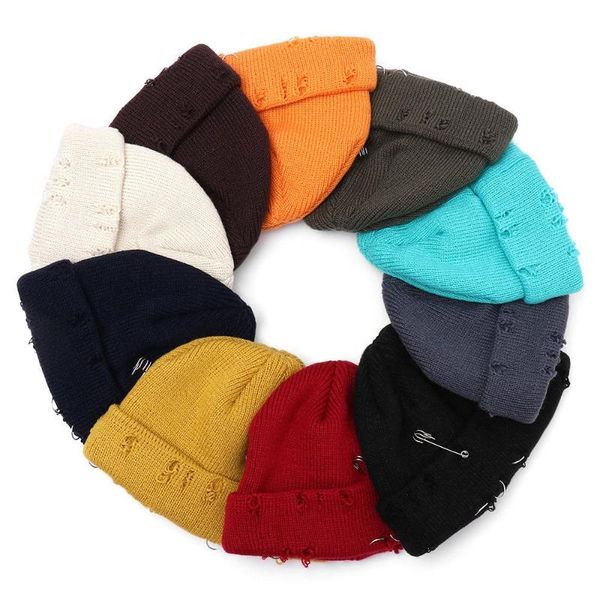 

beanies 2021 metal ring beanie hat for women & men harajuku winter knit hip hop hole skullies cap fashion warm ski hats