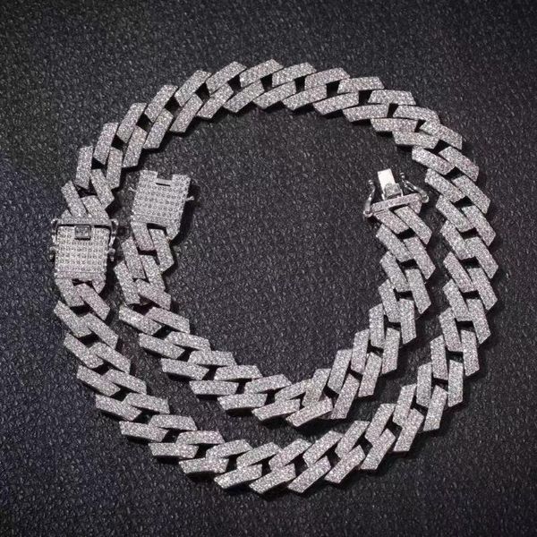 

chains 20mm men hip hop chain necklace rhinestone male hiphop iced out bling rhombus cuban jewelry, Silver