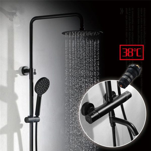 

tuqiu bathroom rainfall shower faucet set thermostatic mixer tap with tub black bath & sets