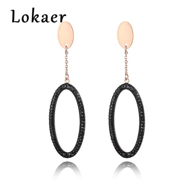 

stud lokaer fashion jewelry rose gold color stainless steel earrings hang clay white / black crystals earring for women e18458, Golden;silver