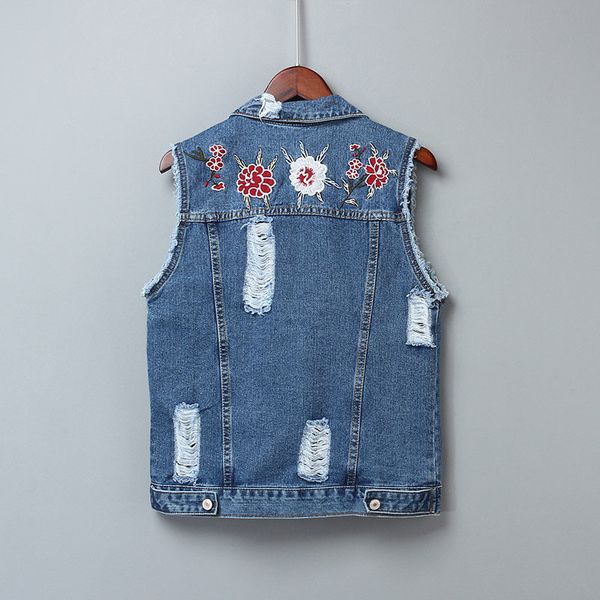 

women's vests single ethnic style retro-folk breasted floral embroidery beautified womens fashion waistcoat torn jean korea jacket std9, Black;white