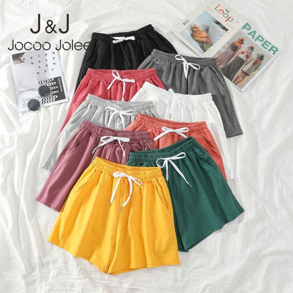 

jocoo jolee women shorts summer casual solid drawstring shorts high waist loose shorts for girls soft cool female short m-2xl 210518, White;black