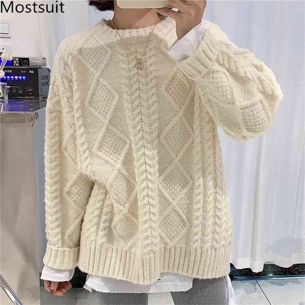 

chic thicken warm twisted women knitted jumpers autumn winter female knitwear casual loose sweaters pullovers femme 210513, Black