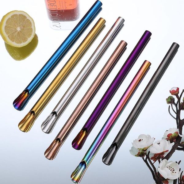 

in 1 multi color reusable metal straws set with cleaning brush, 304 stainless steel milk drinking straw, bar party accessories