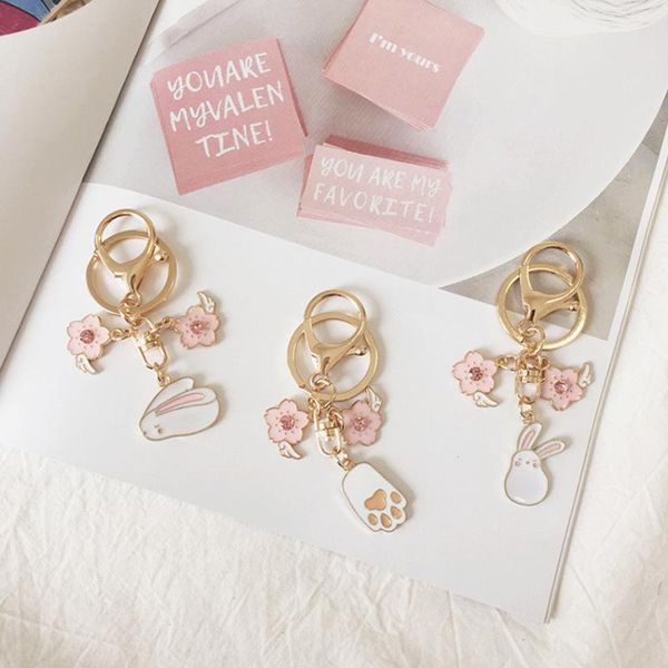 

keychains kawaii enamel flower winged keychain keyring for women girl jewelry cute animal car handbag key holder decoration, Silver