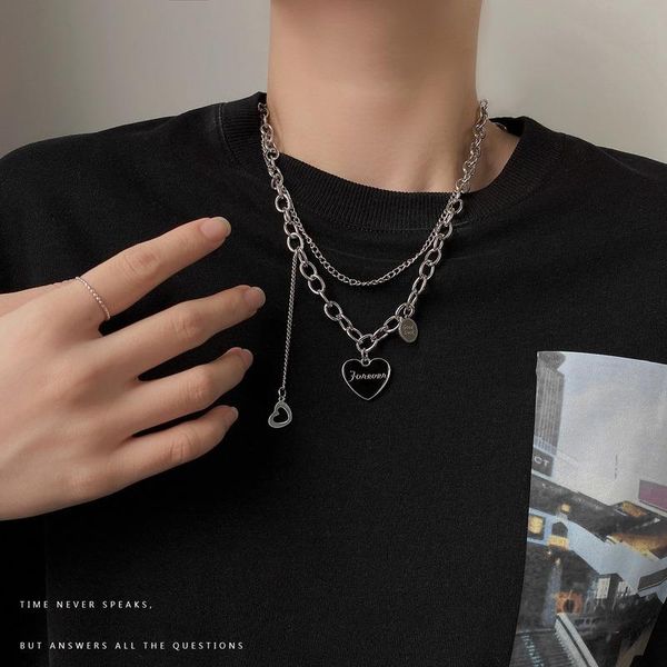 

chains necklace women letter necklaces woman forever jewelry ladies design black hearts pendant silver color trendy naszyjnik