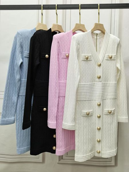 

casual dresses 2021 autumn women luxury v neck knitted long sleeve slim fashion dress 4 color gdnz 7.15, Black;gray