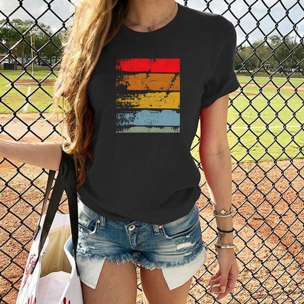

casual women short sleeve stripe print t-shirt summer pullover for daily wear female basic clothes t-shirts streetwears women's, White