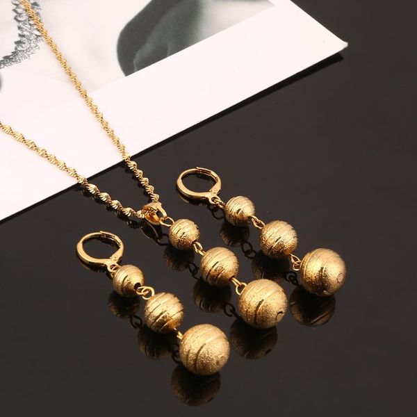 

bead pendant necklaces earrings for women girls gold color round ball jewelry sets gifts & necklace, Silver