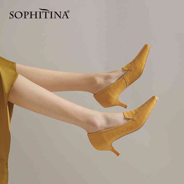 

sophitina loafers ladies pattern fashion square toe shoes shallow dress spring yellow women's shoes ao54 210513, Black
