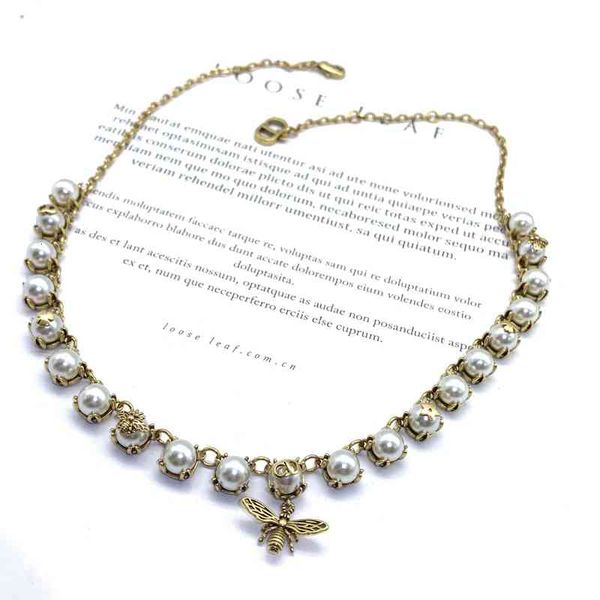 

necklace di family / d classic bee cd letter pearl bracelet female minority design small fragrance clavicle chain, Silver