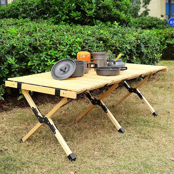 

camp furniture egg-roll table solid wooden camping