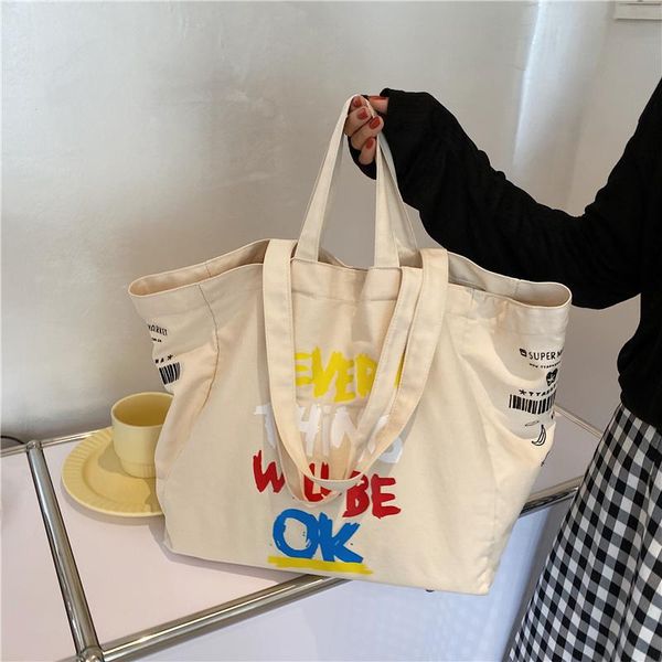 

evening bags fashion graffiti shopping bag women's shoulder designer letter printed canvas female handbag and purse travel tote