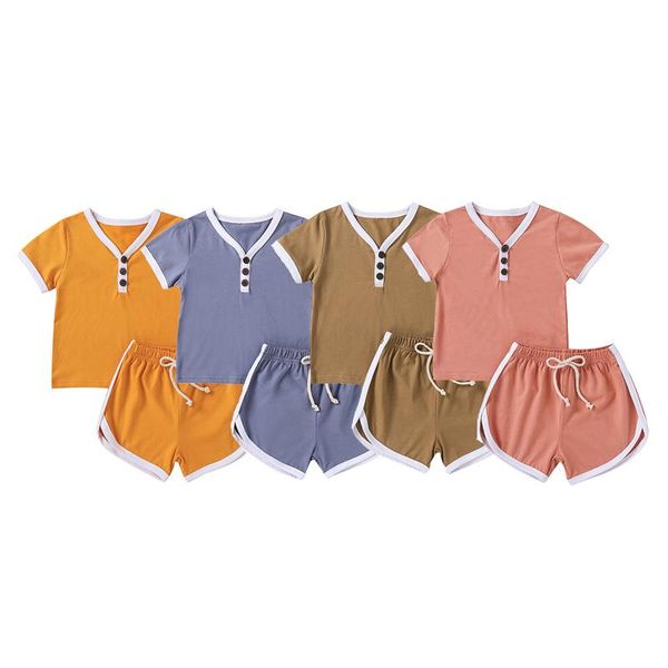 

clothing sets 2pcs children clothes girl summer cotton t-shirt and shorts set casual solid color short sleeve bandage pants, White