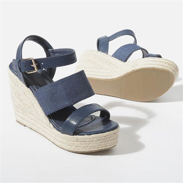 

denim wedge sandals women shoes fashion summer for high platform, Black
