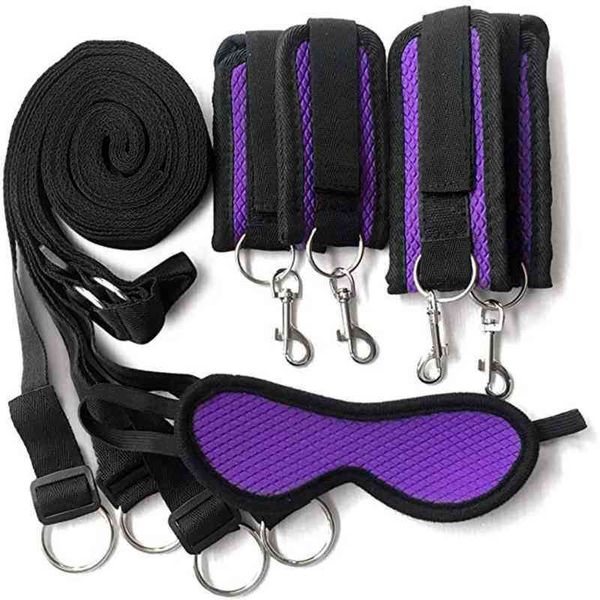 NXY SM Bondage cama amarrado cintas Kit de sexo Jogos adultos conjunto de algemas algemas chicote de chicote de chicote de chicote para casais brinquedos eróticos Products 1223