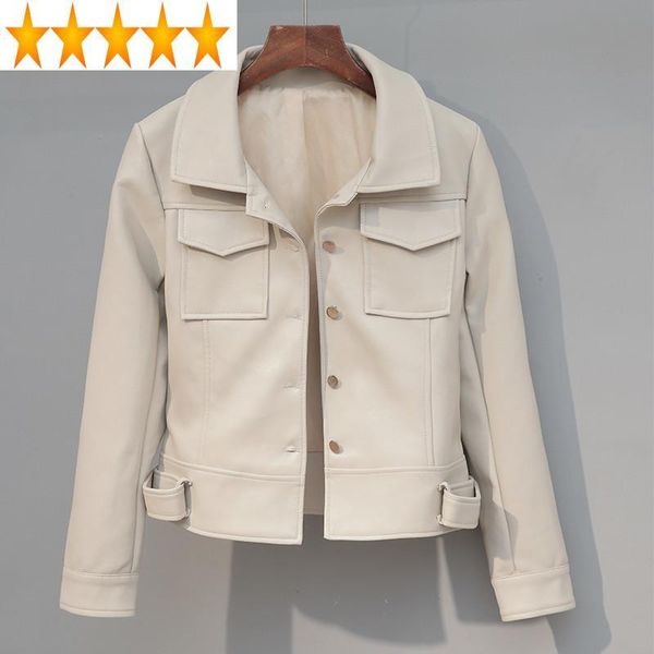 

women's leather & faux jacket women black short biker coats 2021 spring autumn abrigo mujer fm2008 pph457