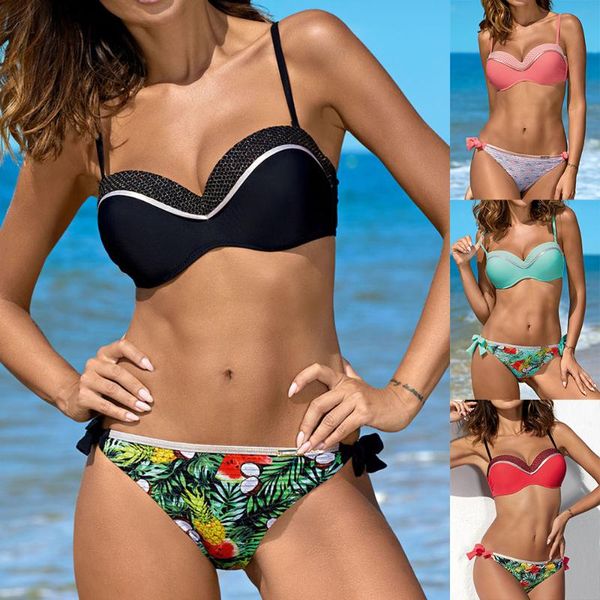 

women's swimwear push up bikinis women swimsuit two piece bandeau bordered bikini set summer bather beachwear, White;black
