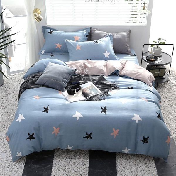 

fantasy blue stars pattern bed sheet pillowcase duvet cover sets 100% cotton bedlinen king twin full size bedding set