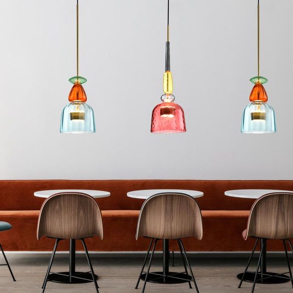 

pendant lamps post-modern macaron lights lighting nordic led glass hanging restaurant home art decor lamp light fixture