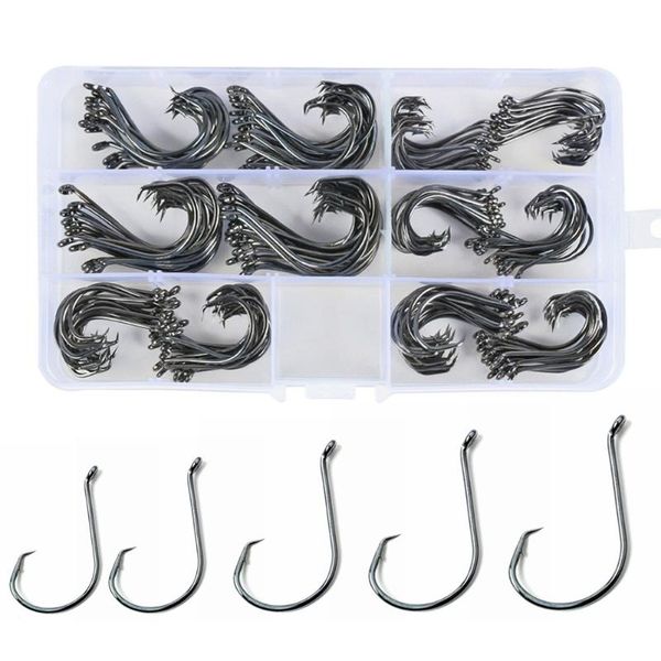 

fishing hooks 150pcs/box offset circle black high carbon steel corrosion resistance tools terminal tackle accessories