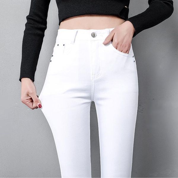 

women's jeans lism white high waist women spring woman skinny slim ol office lady denim pencil pants female femme trousers, Blue