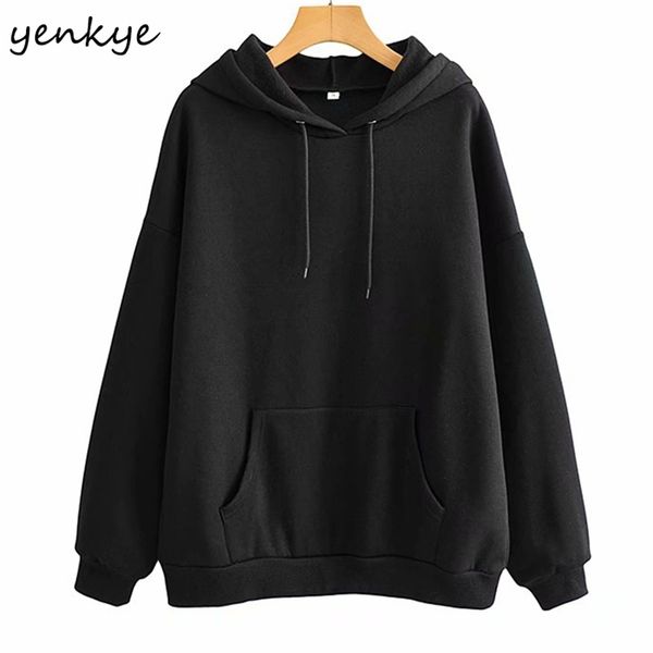 

vintage oversize hoodies women winter casual cotton pullover sweatshirt fashion lady warm pockets hooded sudadera 210514, Black