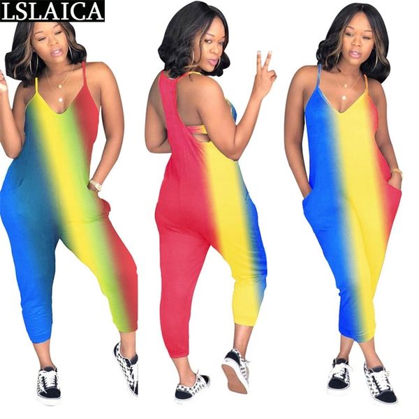 

rompers women jumpsuit gradient sling &long pants plus size jumpsuits for casual elegant party club bodysuit 210515, Black;white