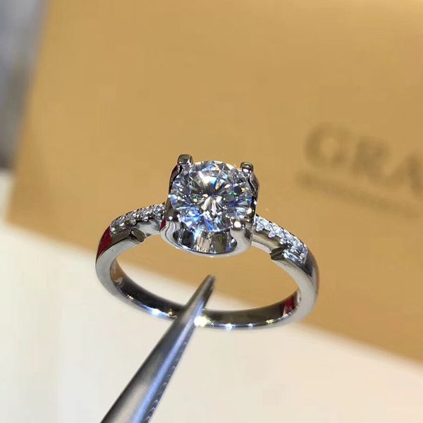 

925 sterling silver 1ct 2ct 3ct round brilliant cut ring vvs1 diamond moissanite ring engagement jewelry anniversary, Golden;silver