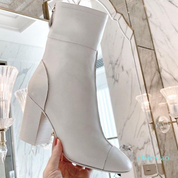 

boots 2021 summer thin high heel leather spring and autumn single boot fashion joker block female ankle, Black