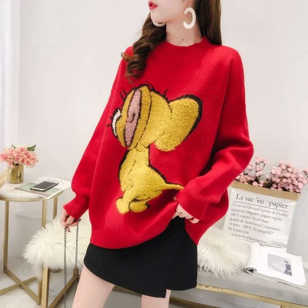 

autumn and winter outer wear loose chelizi cartoon fairy knitted sweater, White;black