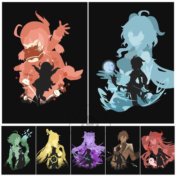 

paintings self-adhesive painting genshin impact game poster little corundum mural animation learning bedroom bar cafe wall decorat