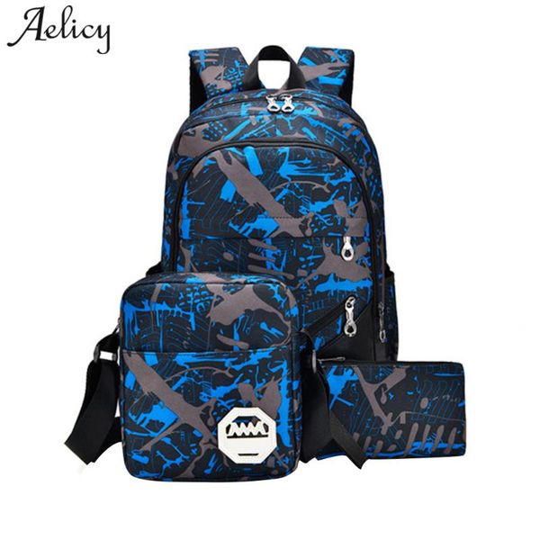 

backpack aelicy 3pcs waterproof oxford fabric boys school bags for teenagers pencil case blue book bag boy shoulder schoolbag