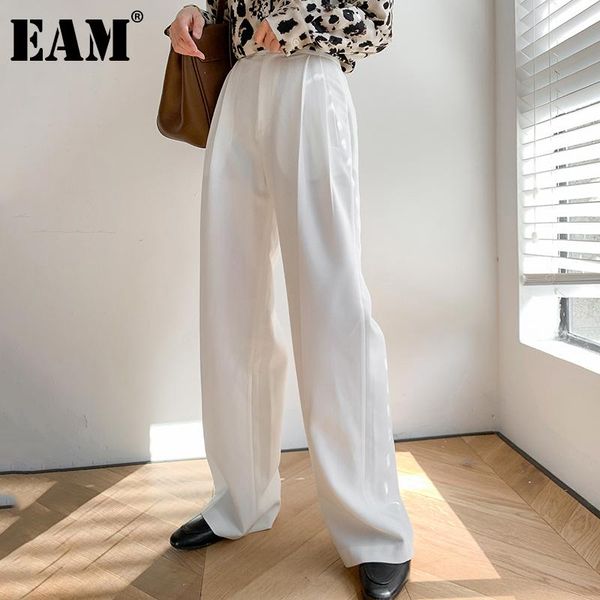 

[eam] high waist white casual pleated logn wide leg trousers loose fit pants women fashion tide spring autumn 2021 1dd5748 women's & ca, Black;white