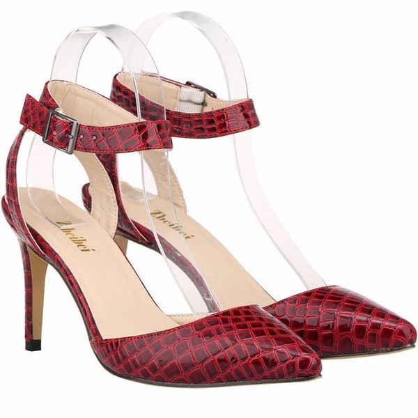 

fashion women sandals leather leisure occupation pointed toe pu 8cm thin high heels buckle strap shoes black