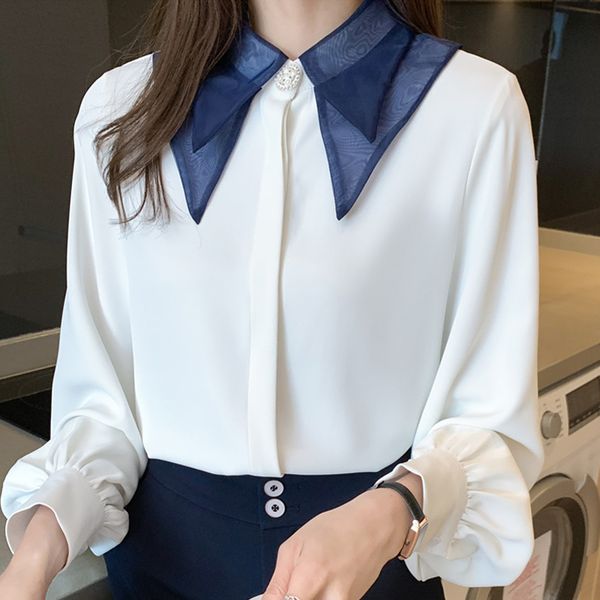 

long sleeve white blouse women blouse women blusas mujer de moda 2021 turn down collar chiffon blouse shirt blouses