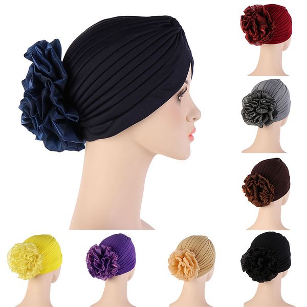 

women floral india hat flower stretchy beanie turban bonnet chemo cap for cancer patients ladies bandanas african headwrap, Blue;gray