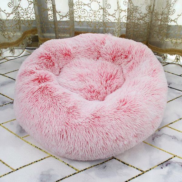 

round pet dog cat bed bedding plush faux fur comfortable fuzzy donut cuddler cushion for dogs cats soft shaggy warm winter beds & furniture