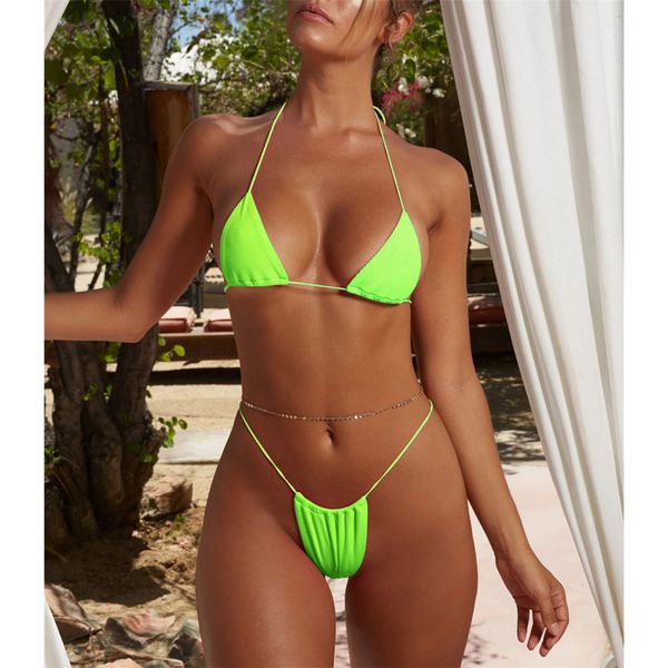 

10 colors new tiny thong bikini women swimwear female swimsuit two-pieces bikini set halter bather bathing suit k2477