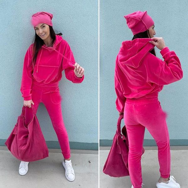 

women's two piece pants novalya solid velvet suits women fashion pocket short pullover hoodies suit elegant ankle banded female ladies, White
