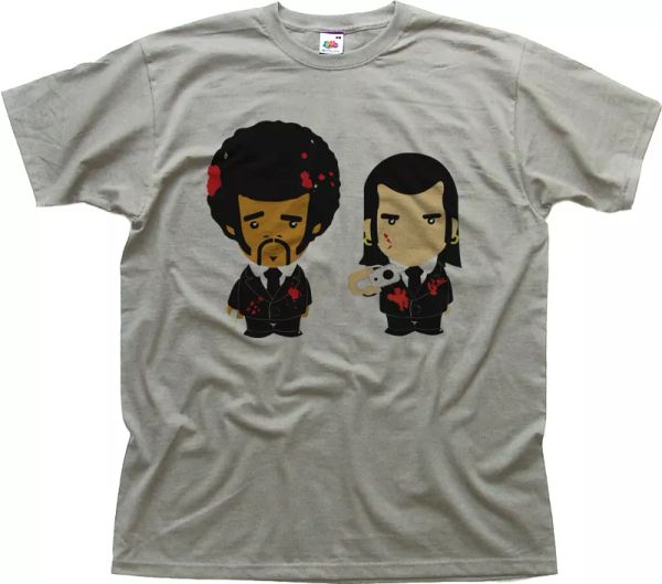 

pulp fiction funny cartoon heather grey cotton printed t-shirt 9955, White;black