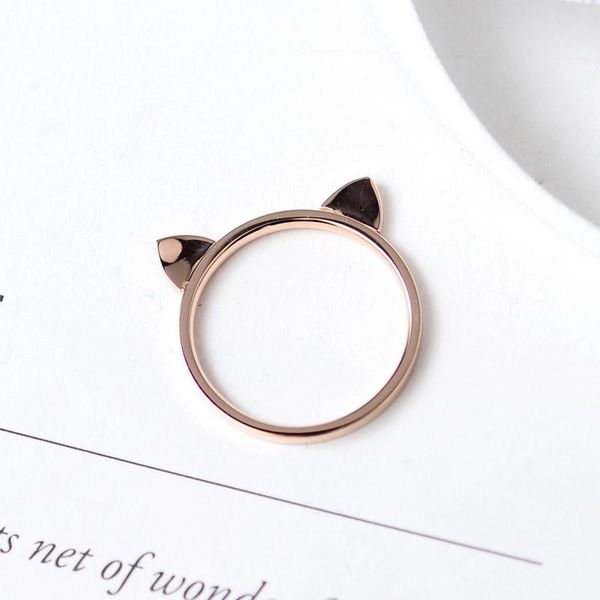 

wedding rings yun ruo yellow rose gold color cat ears finger ring for woman girl birthday gift jewelry 316l stainless steel never fade, Slivery;golden
