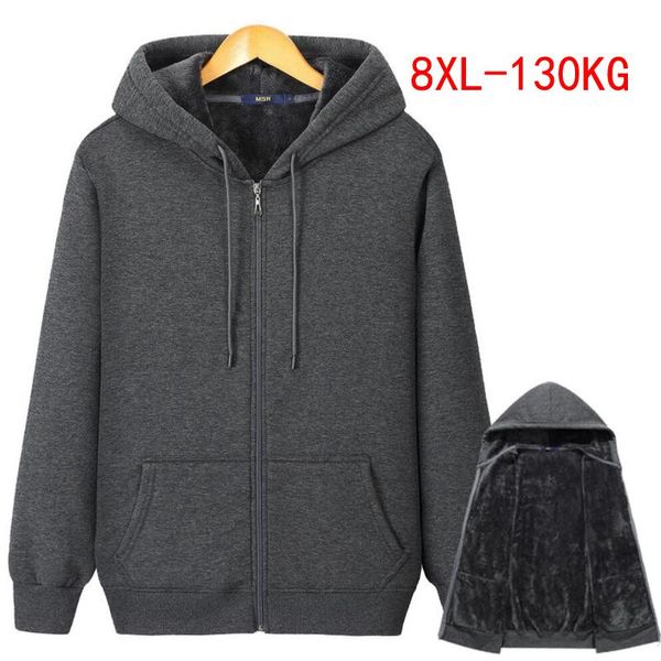 

men's winter and autumn plus size zipper hooded sweatshirt 5xl 6xl 7xl 8xl thick warm gray black navy blue big jacket hoodies & sweatsh