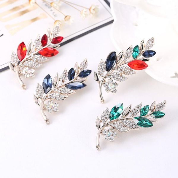 

pins, brooches fashion elegant crystal rhinestones leaf brooch pins for women designs jewelry, Gray