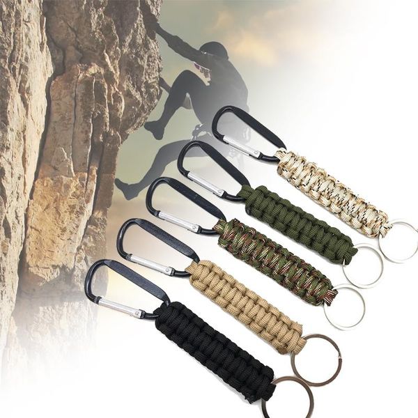 

keychains outdoor survival kit parachute cord military emergency paracord rope camping carabiner for keys tensile strength, Silver