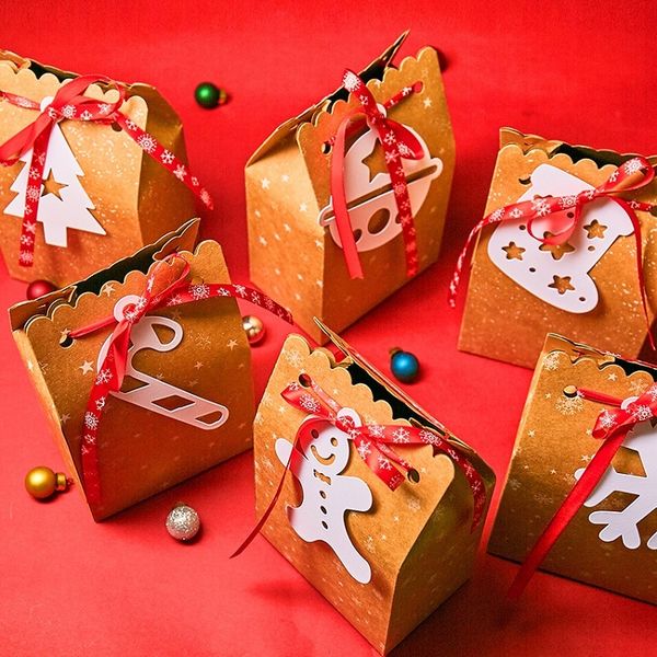 Festa favor diy grande kraft papel saco de natal caixa de doces com fita de etiqueta branca caixa de presente de maçã t2i52810