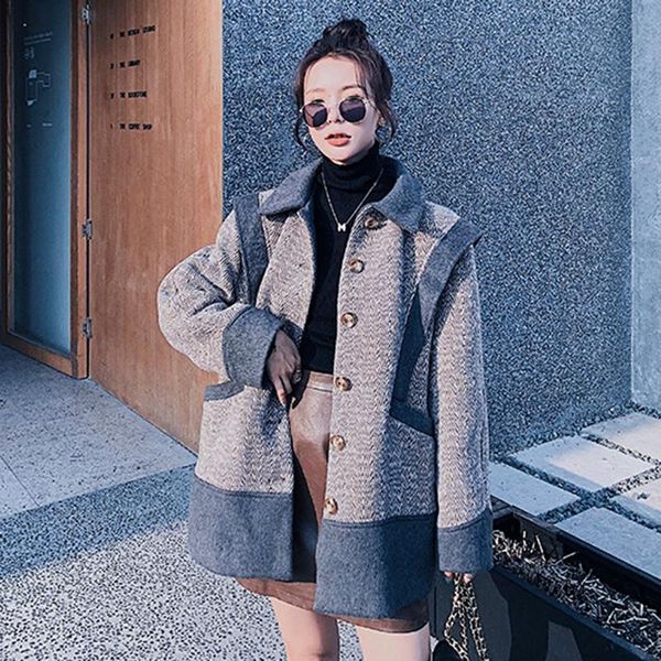 

women's wool & blends [ewq] fashion coat women's medium long 2021 casual autumn winter korean loose thickened warm jacket female ti, Black