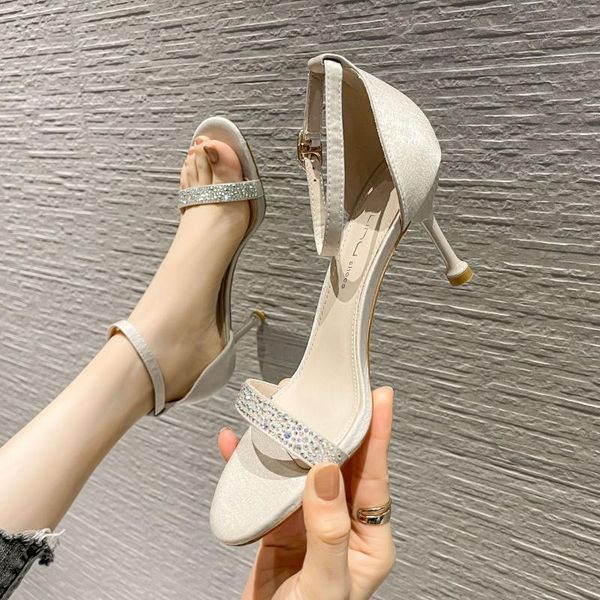 

open toe comfort shoes for women female sandal buckle strap 2021 summer clear heels peep girls rhinestone fashion beige stiletto dress, Black