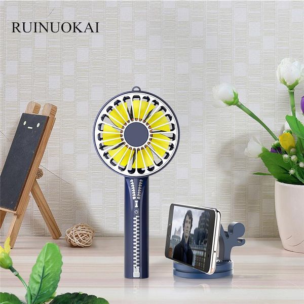 

electric fans 2000mah battery mini zipper fan home office hand held rechargeable air cooler portable 4 in 1 power bank holder for phone