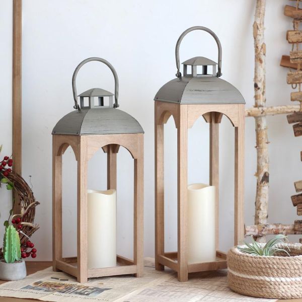 

candle holders american decorative candlestick ornaments retro solid wood lanterns homestay el coffee shop floor table home accessories